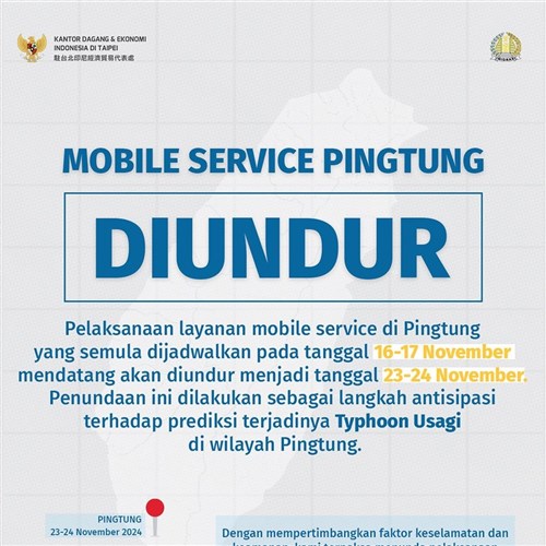 KDEI Taipei undur mobile service Layanan Penggantian Paspor di Pingtung ke 23-24 November