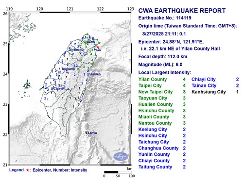 Gempa 6 SR guncang lepas pantai Taiwan timur laut
