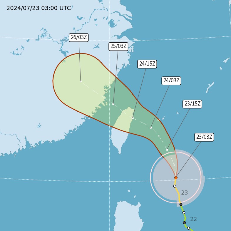 (Sumber Grafis: Direktorat Jenderal Cuaca Pusat) (UTC, atau waktu Zulu, adalah delapan jam di belakang Taipei)
