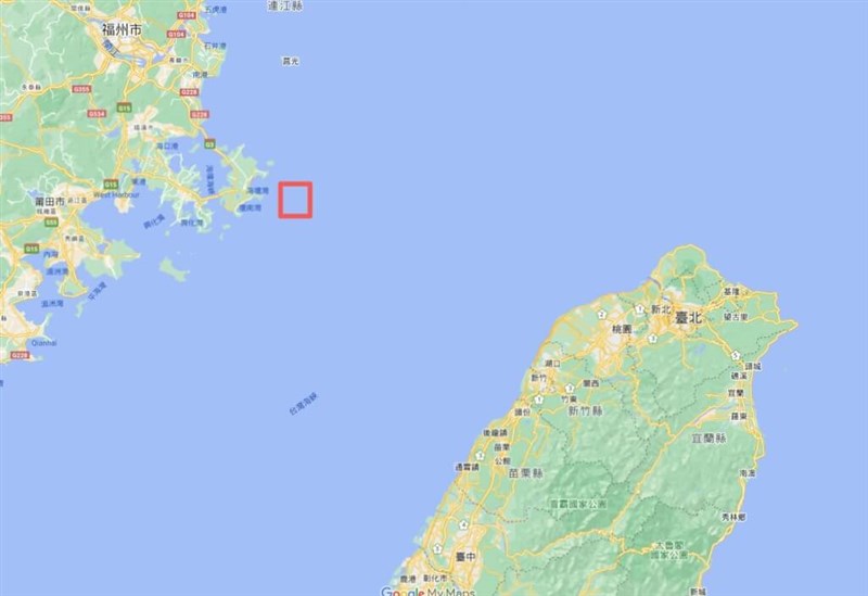 Wilayah di bingkai merah menunjukkan area latihan tembakan langsung yang diumumkan akan dilakukan Tiongkok pada Selasa. (Sumber Grafis : Situs web Google Maps google.com/maps)