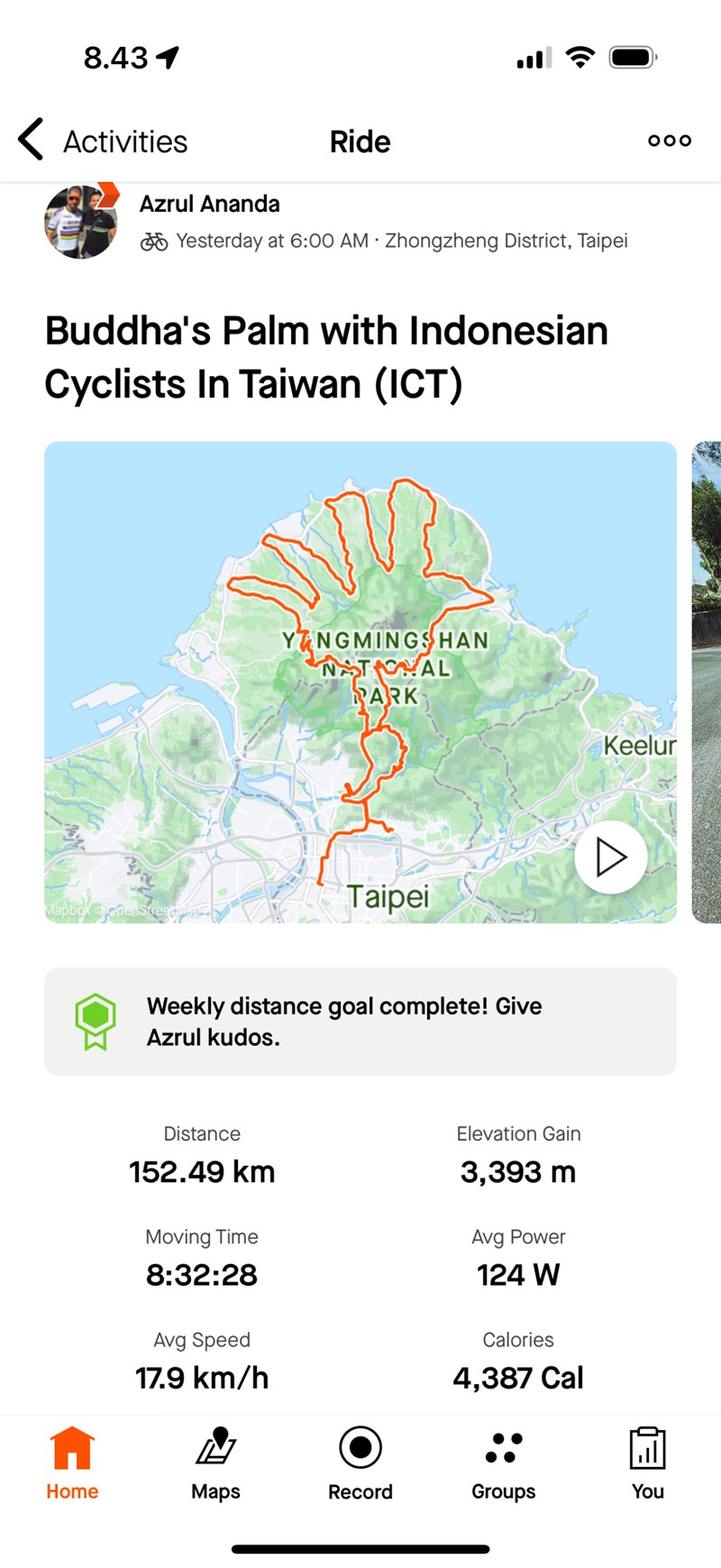 Rute "Lima jari" atau "Tapak Buddha" (Sumber foto : Akun Strava Azrul, 27 Oktober 2024)