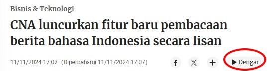 Klik tombol "Dengar" untuk mendengarkan berita dalam bahasa Indonesia yang diinginkan. (Sumber Foto : Dokumentasi CNA)