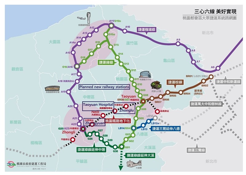 Dua stasiun kereta baru dengan jalur bawah tanah, yaitu stasiun kereta Zhonglu dan Zhongyuan. (Sumber Foto : Departemen Transportasi Pemerintah Kota Taoyuan)