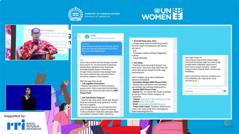 Diskusi publik tentang teknologi digital dan perlindungan PMI yang digelar Kementerian Luar Negeri RI hari Senin. (Sumber Foto: Tangkapan layar kanal YouTube MoFA Indonesia)
