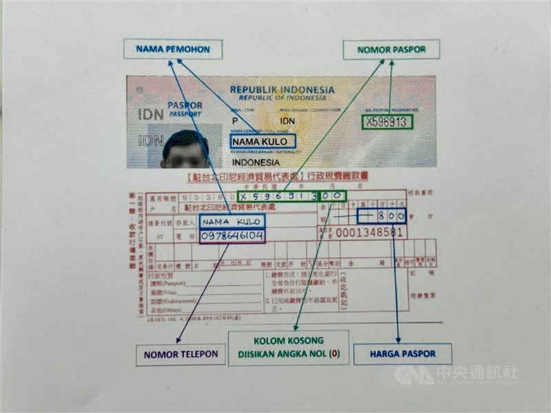 Contoh pengisian slip untuk pembayaran penggantian paspor di Bank Chang Hwa. (Sumber Foto : CNA)