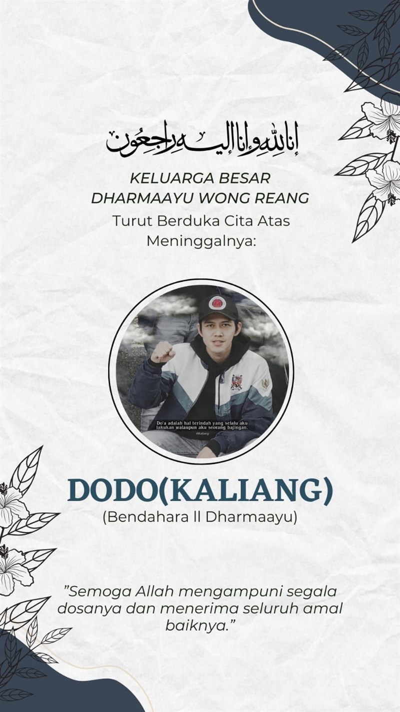 Sebuah pengumuman mengenai kabar duka cita PMI meninggal dunia yang diunggah organisasi Dharma Ayu. (Sumber Foto : Dharma Ayu).