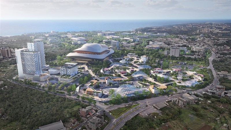 Sebuah gambar render stadion berkubah serbaguna yang diusulkan di Distrik Tamsui, New Taipei. (Sumber Gambar : Pemerintah Kota New Taipei)
