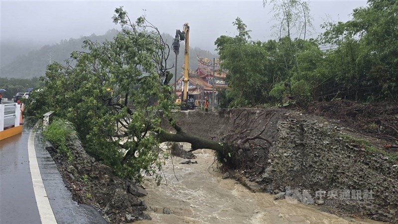 Pohon tumbang di Desa Dongshan, Kabupaten Yilan, Selasa. (Sumber Foto : CNA, 11 November 2025)