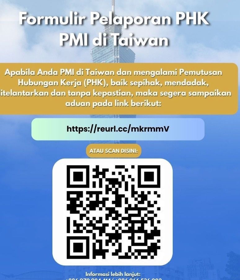 Formulir pengaduan PHK yang dikeluarkan oleh KDEI Taipei. (Sumber Foto : KDEI Taipei)