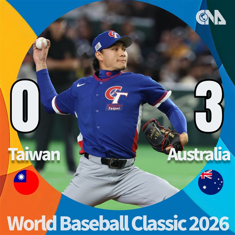 Pemain andalan Taiwan Hsu Jo-hsi melempar bola pada pertandingan pembuka Grup C WBC 2026 melawan Australia di Tokyo Dome pada Kamis. (Sumber Foto : CNA, 5 Maret 2026)