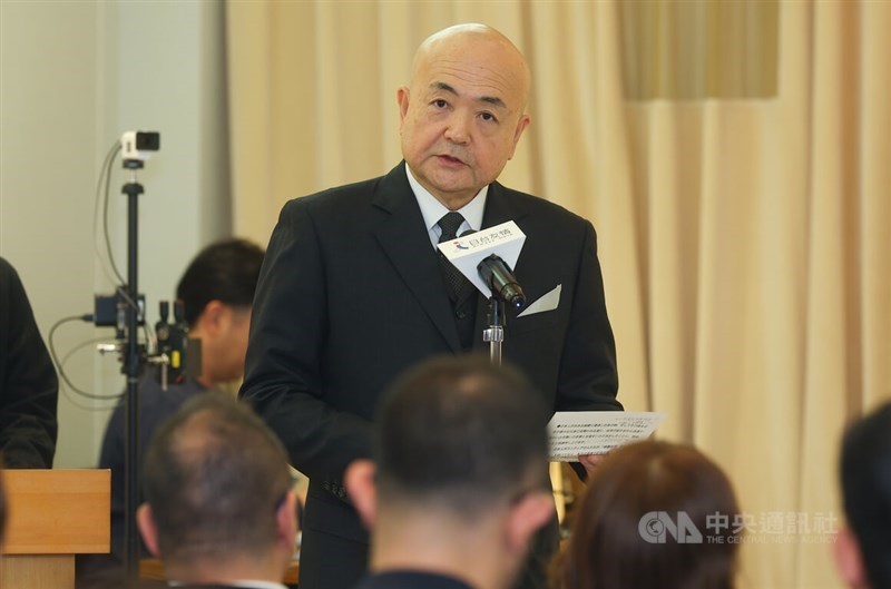 Kepala perwakilan Kantor Taipei Japan-Taiwan Exchange Association, Kazuyuki Katayama, berbicara pada upacara peringatan di Taipei pada Rabu. (Sumber Foto : CNA, 11 Maret 2026)