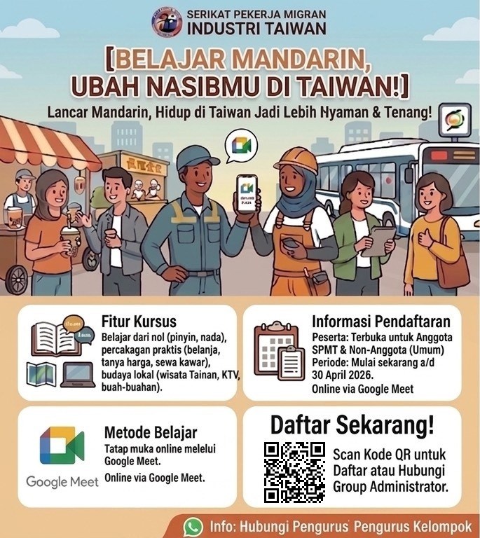 Periode pendaftaran kelas Mandarin online dibuka mulai 15 April hingga 30 April 2026 dengan cara memindai gambar QR code yang ada di brosur elektronik di atas. (Sumber Foto : SPMT)