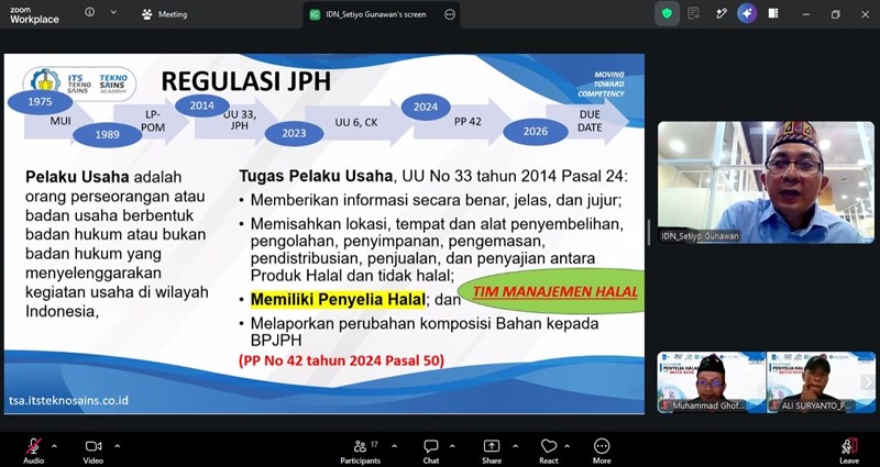 Pelatihan daring ini meliputi Jaminan Produk Halal (JPH), proses sertifikasi, konsep halal-haram, fatwa halal, hingga penerapan Sistem Jaminan Produk Halal (SJPH). (Sumber Foto : PCINU Taiwan).