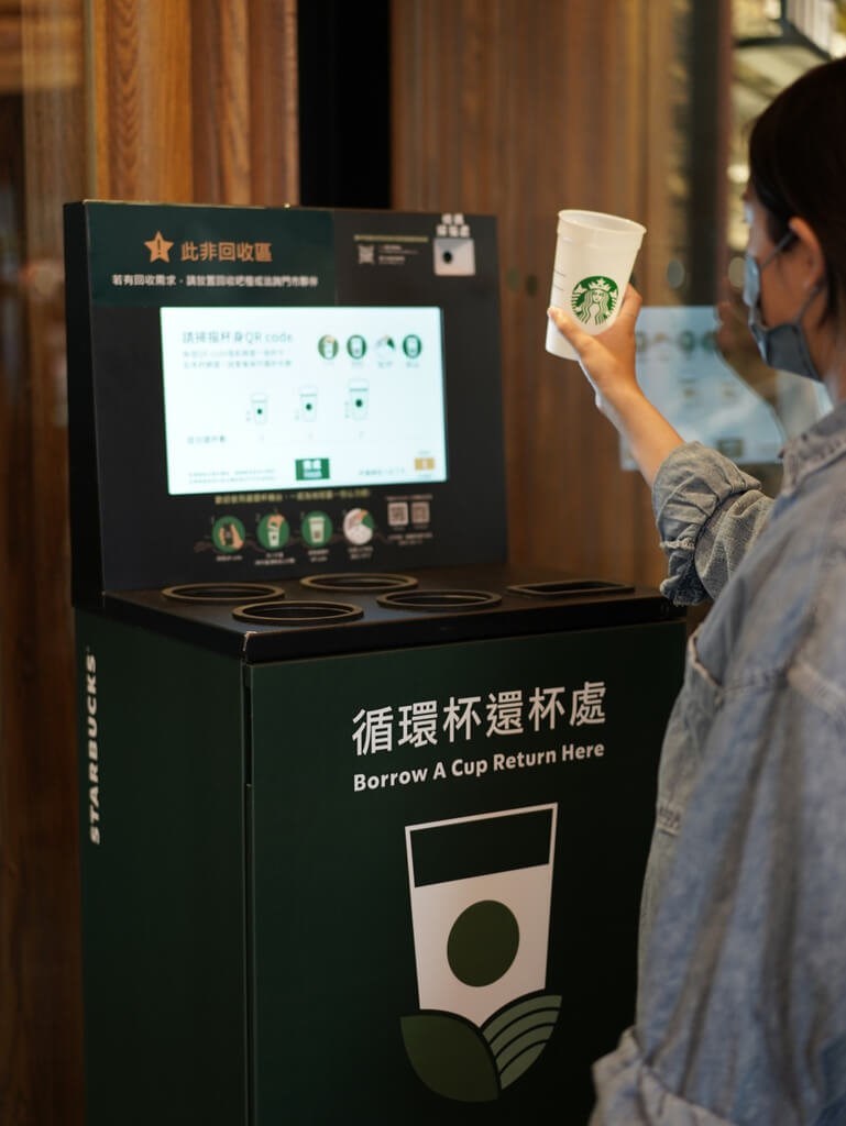 スターバックスでは今年7月から、北部・桃園市や台北市などで順次貸し出し型のリユースカップを導入=同社提供