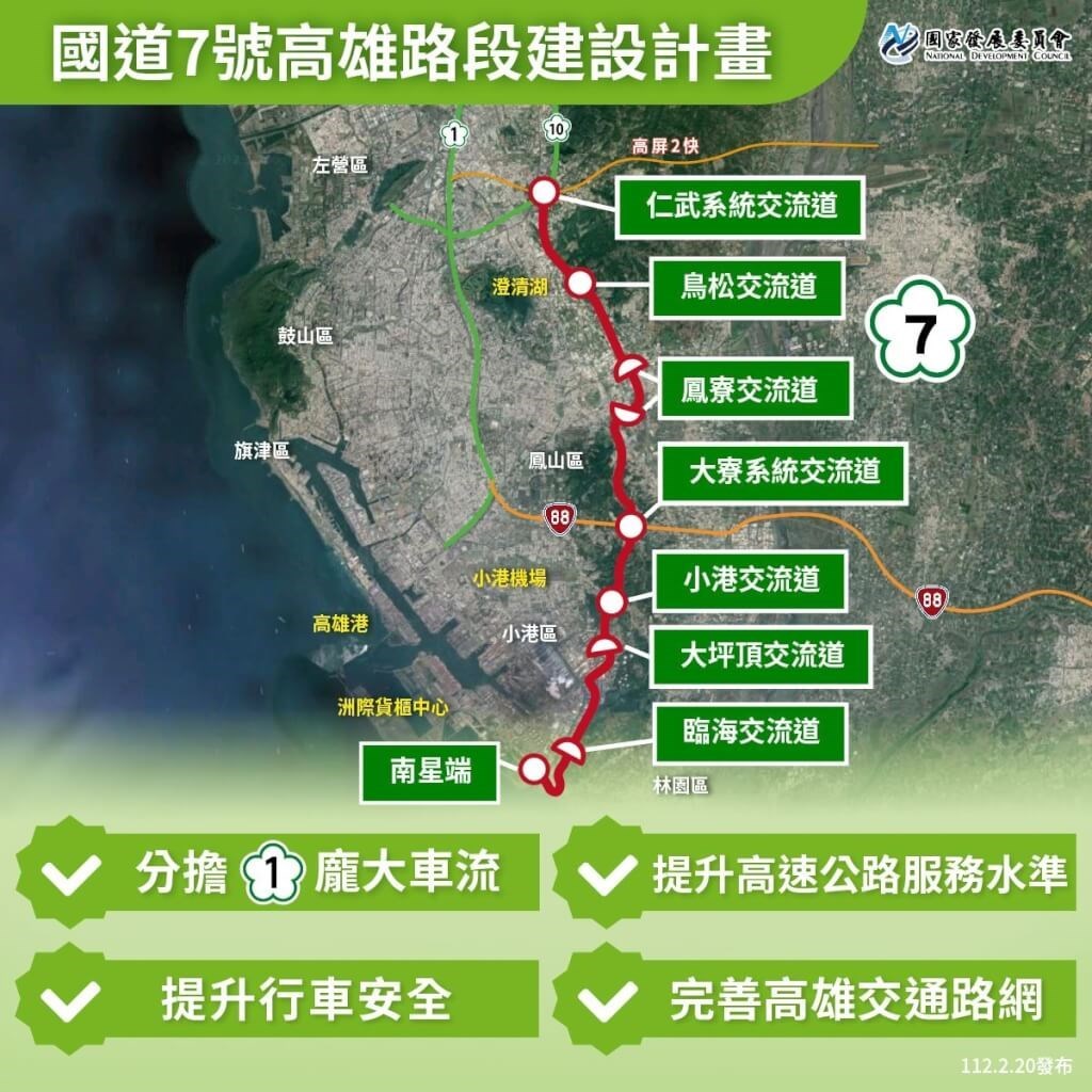 台湾・高雄市内の新たな高速道路計画 行政院が建設費用の全額補助承認（ndc.gov.twから）