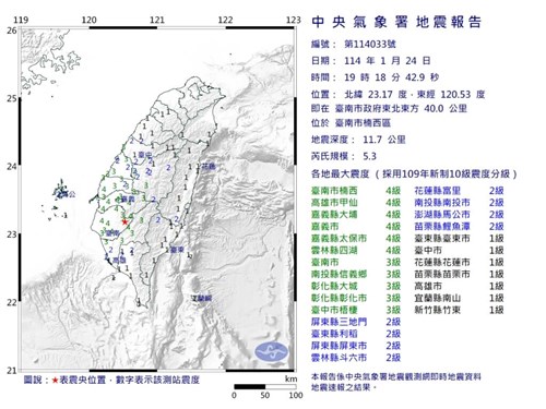 台湾南部でM5.3の地震  台南などで震度4を観測