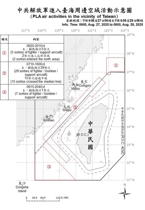台湾周辺に中国の軍用機41機、艦船8隻