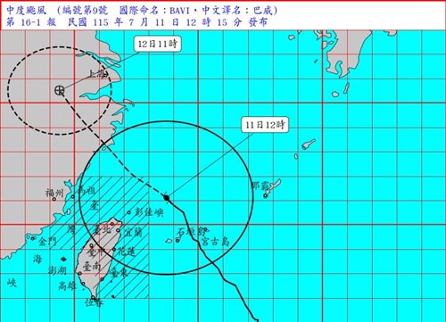 台風9号、台中以北が強風域に　日中時間帯に降雨最も激しく