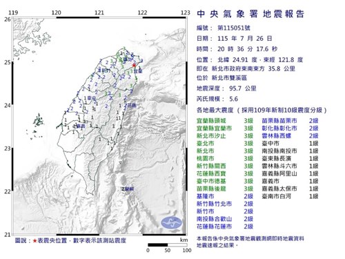 新北市でM5.6の地震　台北市などで震度3を観測／台湾
