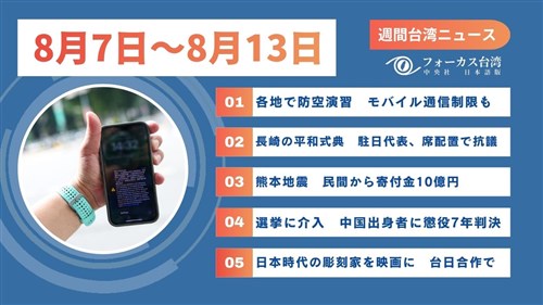 週間台湾ニュース（8月7日～8月13日）