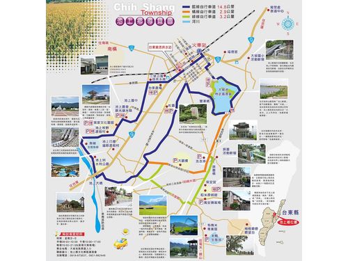 サイクリングコース。記者が走ったのは右側の小さい1周。池上郷観光地図(池上郷公所公式ページhttp://www.cs.gov.tw/pagea.php?Act=page8-1より)