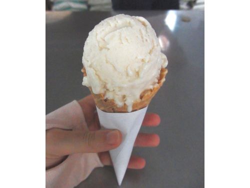 コメを使用したジェラート「多力米冰淇淋」。有機米品評会でグランプリを獲得した有機米と台東の初鹿牧場で生産された牛乳を使用。1個50元（約180円）