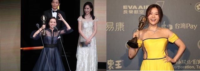「台北歌手」で主演女優賞に選ばれたホアン・ペイジャー（左）と助演女優賞を受賞したキャンディー・ヤン（楊小黎）