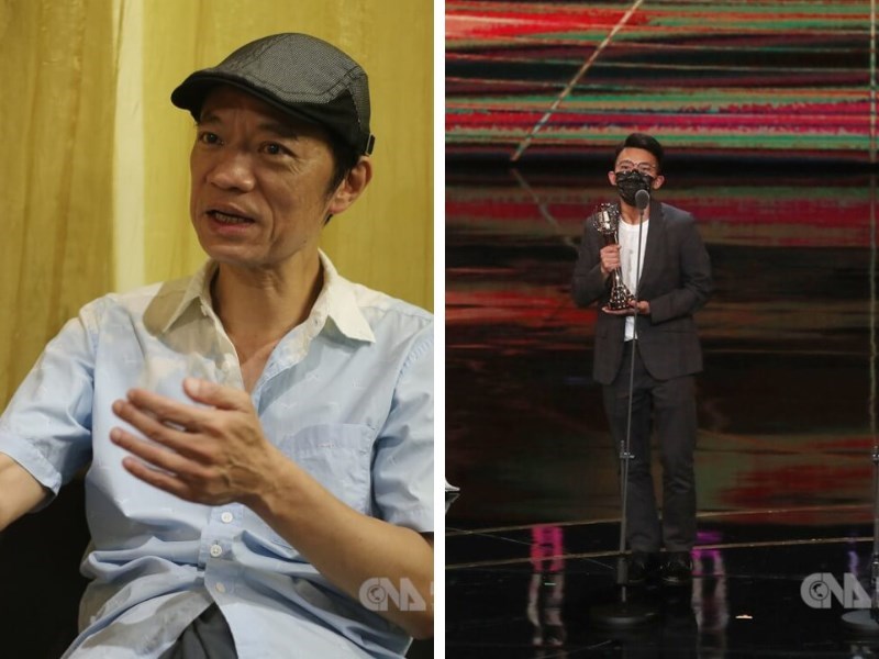 2020年に55歳で亡くなったウー・ポンフォンさん（左＝中央社資料写真）が遺作の「降河洄游」で受賞。同作でウーさんは利害関係を巡る闘争に陥る漁師を演じた。チュウ・ピン（朱平）監督（右）が代わりに登壇し、「彼（ウーさん）は完成した作品を見たことはないけれど、私が賞を受け取るのをきっと見ていることでしょう」と話し、客席を感動させた（右＝台北・国父紀念館、 2022年10月22日中央社記者裴禛撮影）