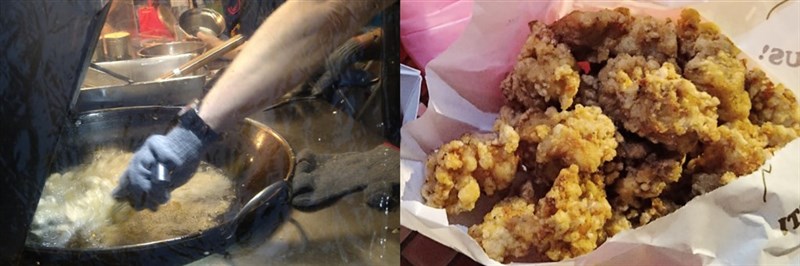 鹹酥鶏。左はナイトマーケットで揚げている様子。