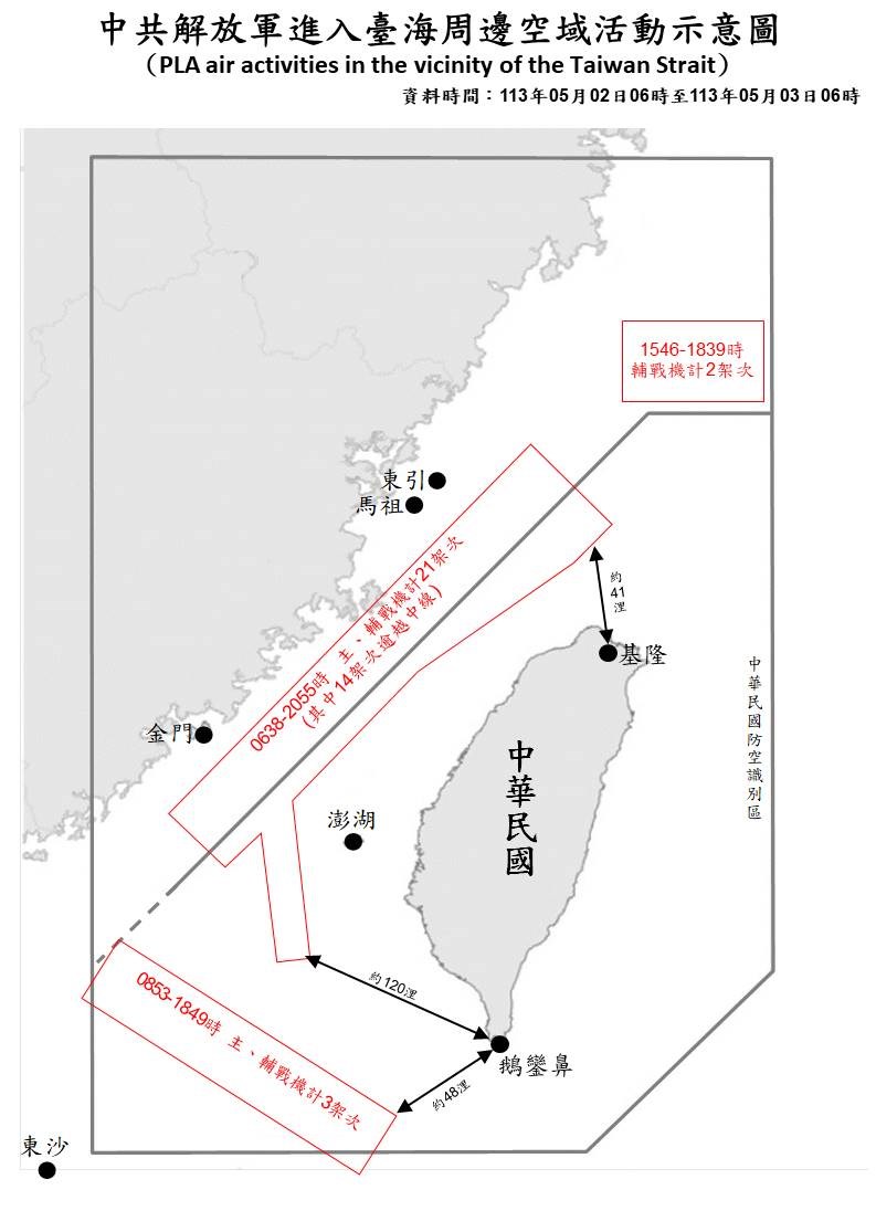 中国軍機の動きを示す略図（国防部HPから）