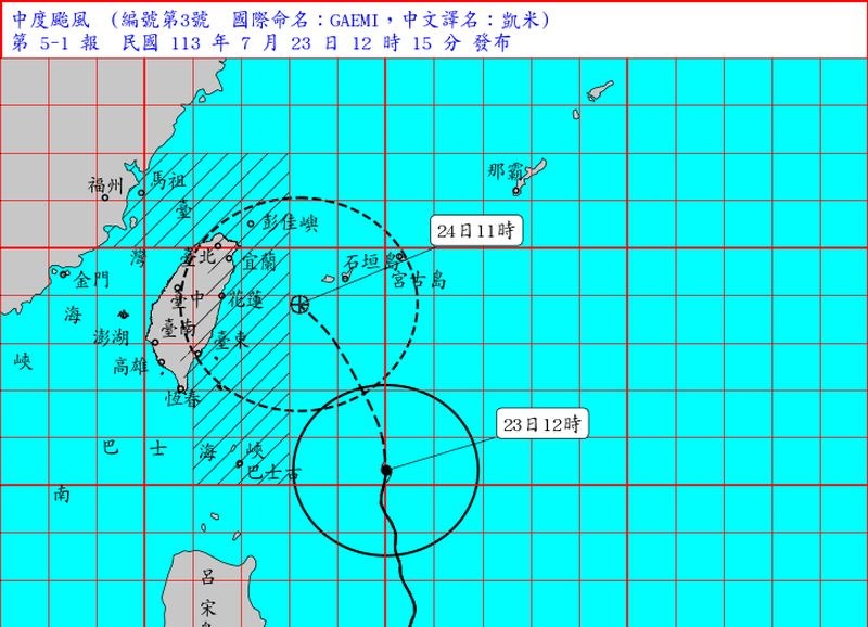 台風進路予想図（中央気象署提供）