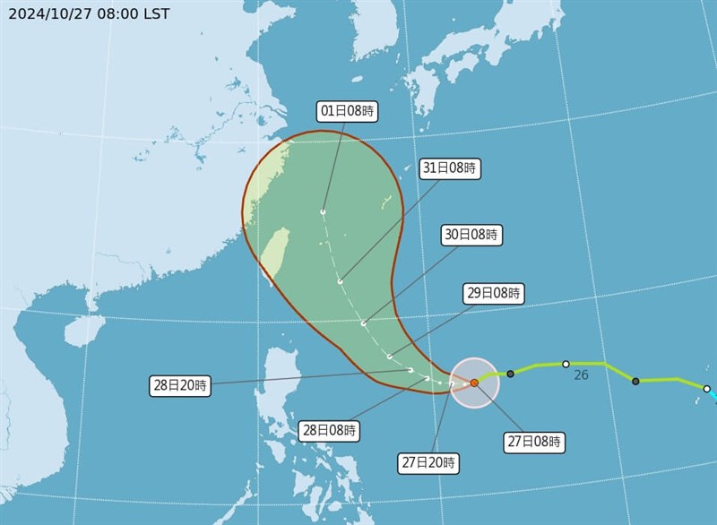 台風21号予想進路図＝中央気象署（気象庁）提供