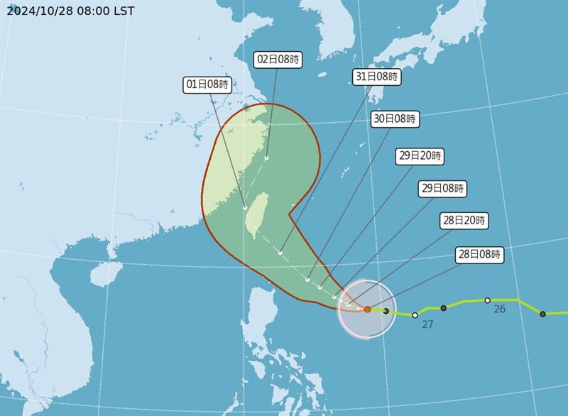 台風21号進路予想図（28日午前8時現在）＝中央気象署公式サイトより