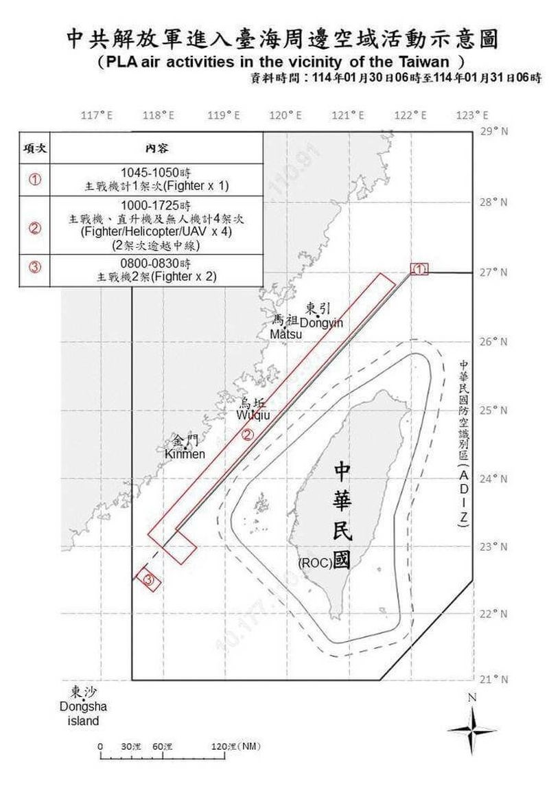 中国軍機の動きを示す略図＝国防部提供