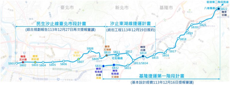 汐東線と直通運転を予定する、計画中の2路線を含んだ路線図＝新北市政府捷運局提供