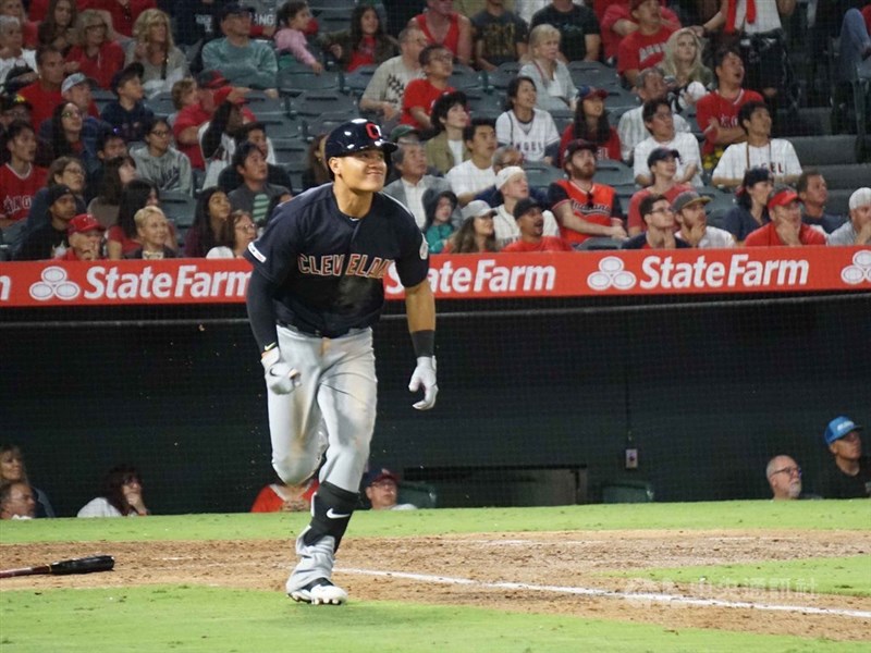 メジャーリーグ初のホームランを放った張育成選手=2019年9月9日、林宏翰撮影