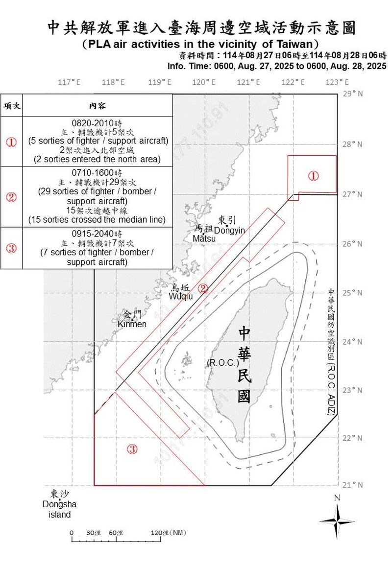 中国軍機の動きを示す略図（国防部HPから）