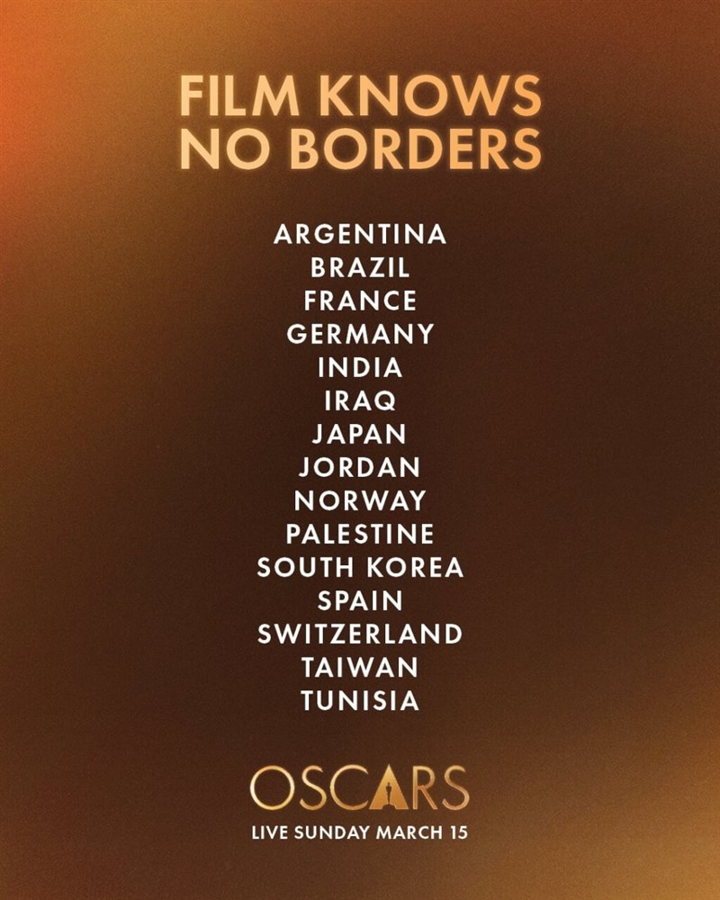 米アカデミー賞の主催団体は5日、SNSで国際長編映画賞の候補15作品を紹介し、台湾映画「左撇子女孩」の製作国を他の国名と並べて「TAIWAN」と表記（x.com/TheAcademyから）