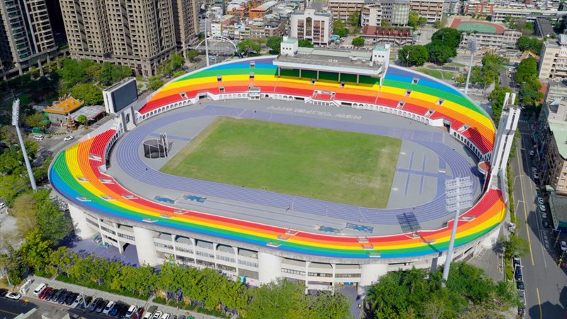 上空から撮影された板橋第一運動場（新北市政府体育局提供）