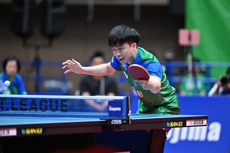 27日のノジマTリーグ2025-26シーズンプレーオフ男子決勝で2勝を挙げた林昀儒(facebook.com/tleagueofficial/から)