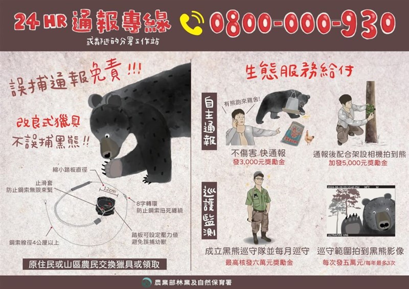 クマの出没に注意を促すポスター（林業・自然保育署宜蘭分署HPから）