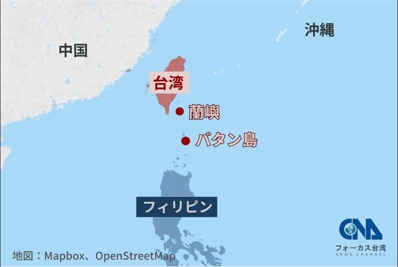 蘭嶼とバタン島の位置関係（中央社作成）