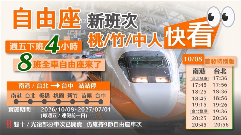 列車の増発を知らせる画像（台湾高速鉄道提供）