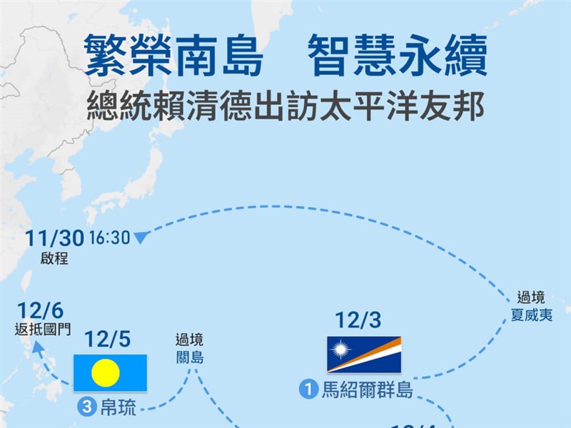 頼清徳総統、30日から太平洋3カ国歴訪へ  経由地・米ハワイで2泊／台湾