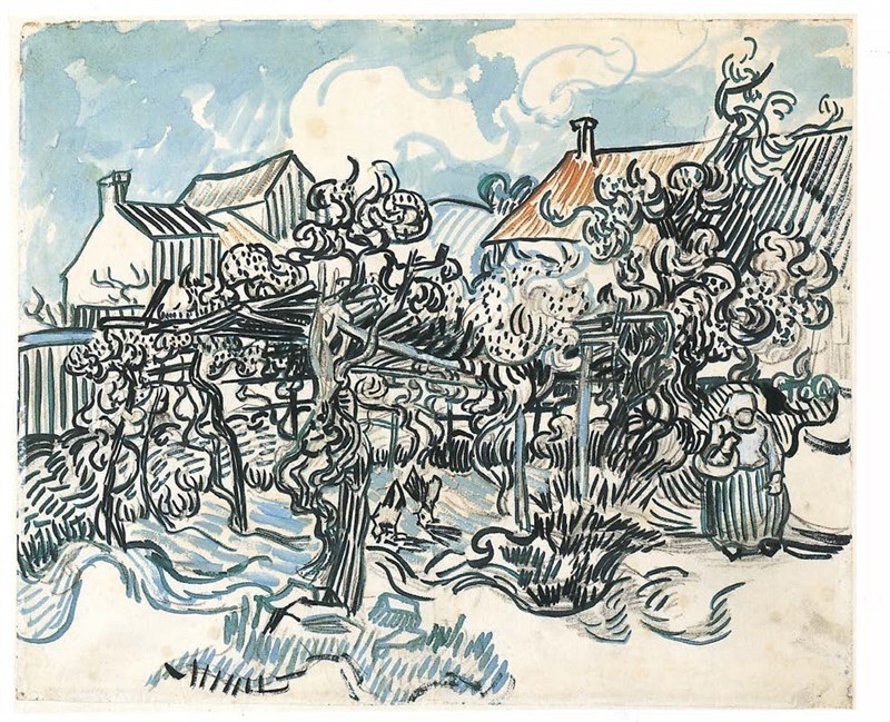 《老葡萄園與農婦》（Old Vineyard with Peasant Woman，荷蘭，1890年，梵谷美術館〔Van Gogh Museum〕典藏）