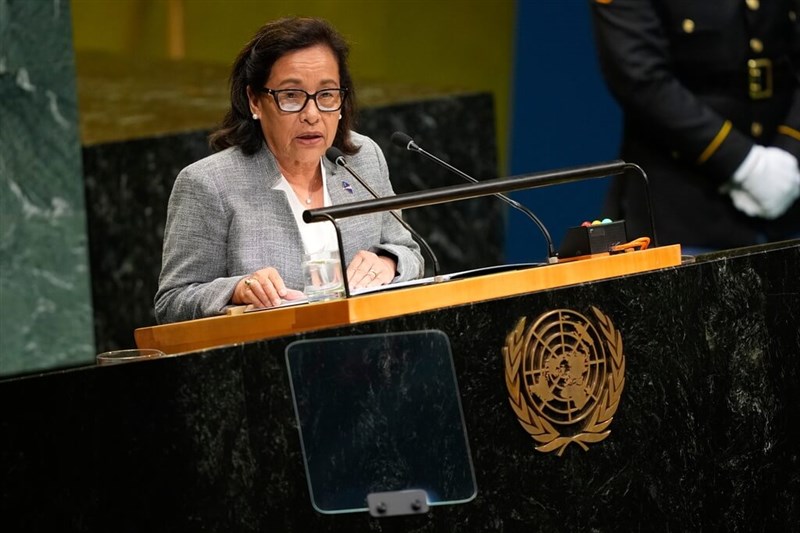 La presidenta de las Islas Marshall, Hilda C. Heine, pronuncia un discurso en la Asamblea General de las Naciones Unidas en Nueva York el viernes. (Foto de AP)