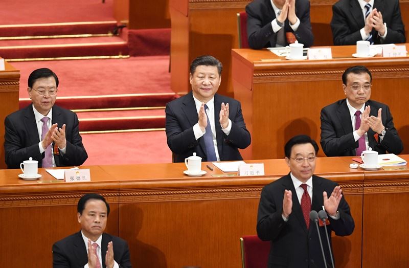 中國全國人大11日通過憲法修正案,其中刪除國家主席「連續任職不得超過兩屆」的限制最受關注。(共同社提供)