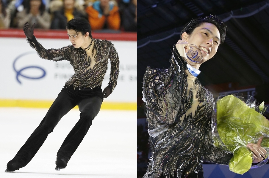 日本「冰上王子」羽生結弦4日在2018花式滑冰大獎賽第3站,以世界最高分紀錄拿下男子單人賽冠軍。(共同社提供)