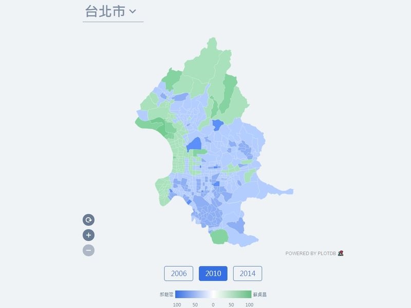 中央社媒體實驗室利用中選會選舉資料庫,整理出過去3屆六都市長選舉的「六都票倉地圖」。(中央社)