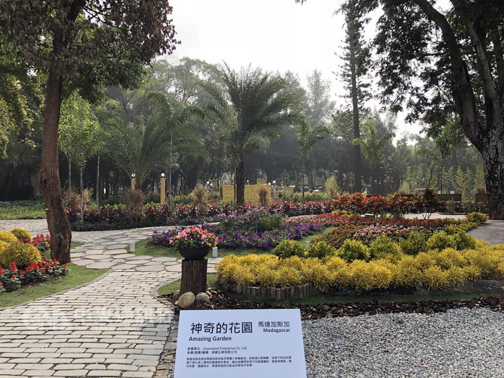 台中世界花博吸引約30個國家與地區參展,馬達加斯加以「神奇的花園」為題,在后里森林園區的國際庭園區展出。(台中市政府提供)中央社記者郝雪卿傳真 107年11月8日